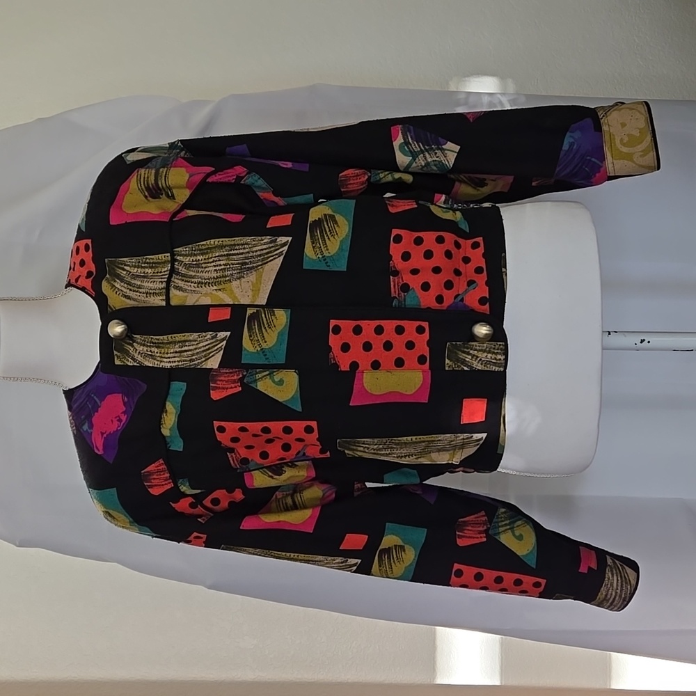 Vintage Georgiou 100% Silk Petite Cropped Jacket 6P – Abstract Boho Print